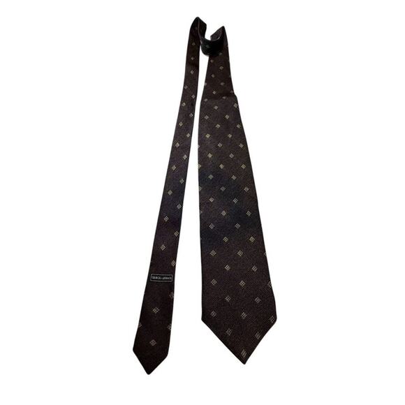 Armani Collezioni Men\'s Silk Tie Brown Geometric Pattern Classic Length